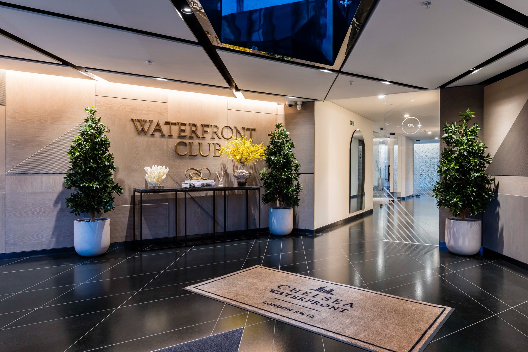 The Waterfront Club arrival hall, leading through to the residents’ spa