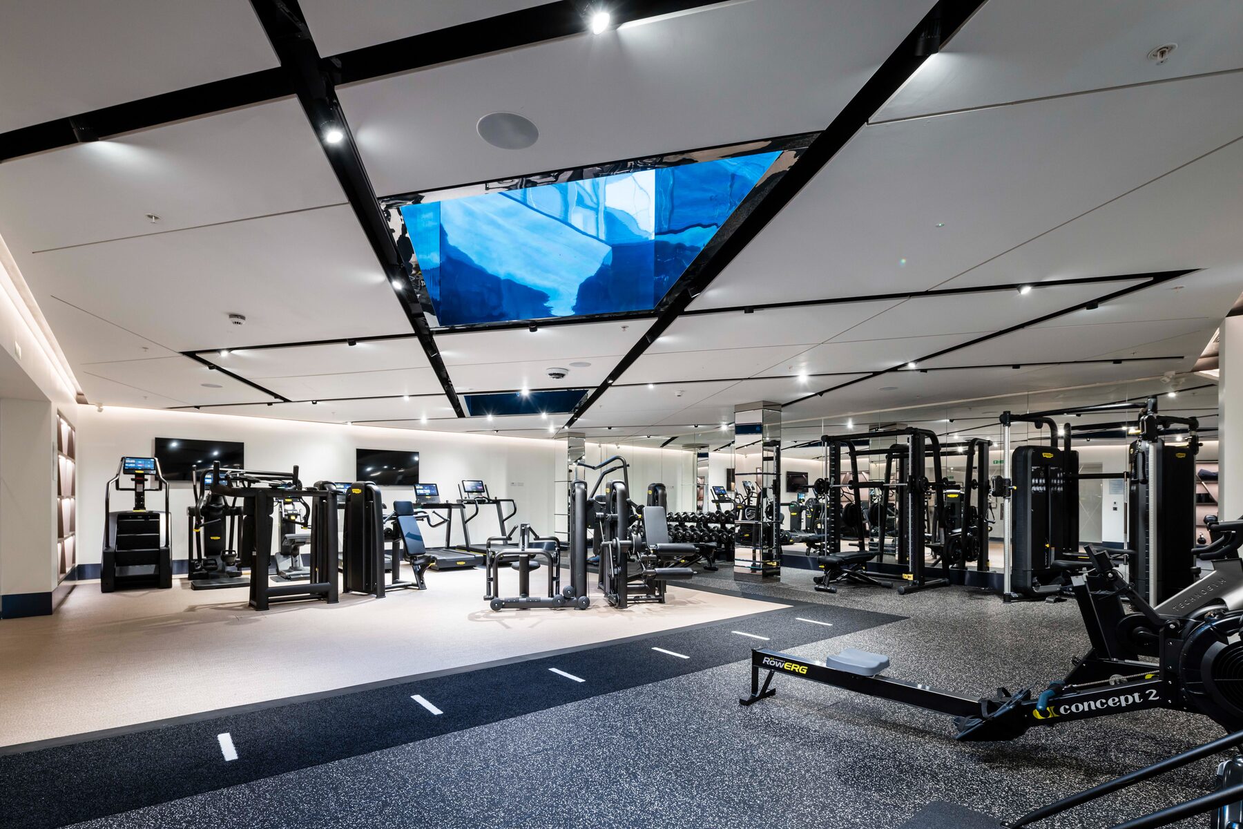 The residents’ gym, fully equipped with strength and cardio stations